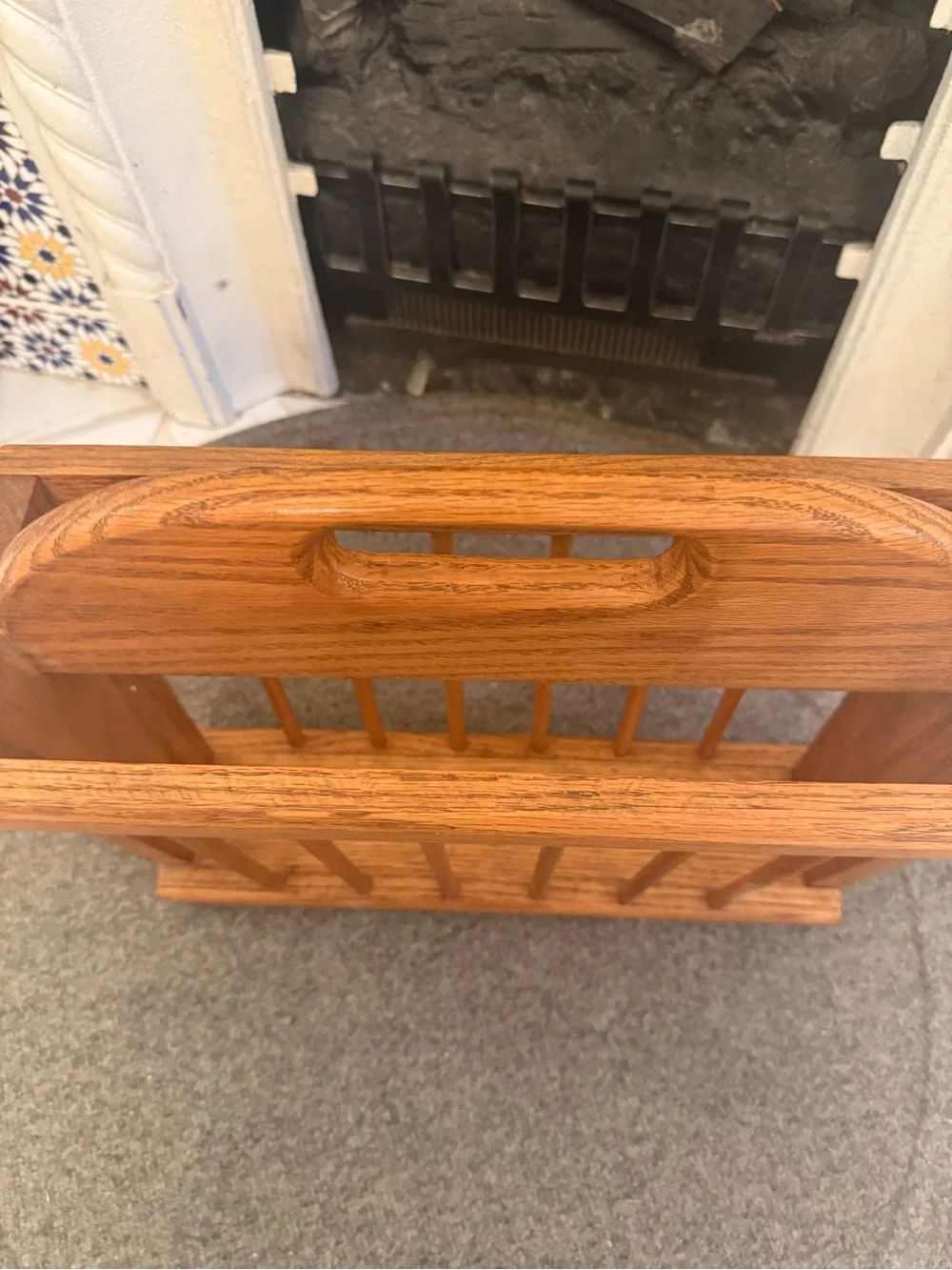 Vtg Solid Oak Handmade Magazine Book Newspaper Rack Basket Farmhouse Rustic